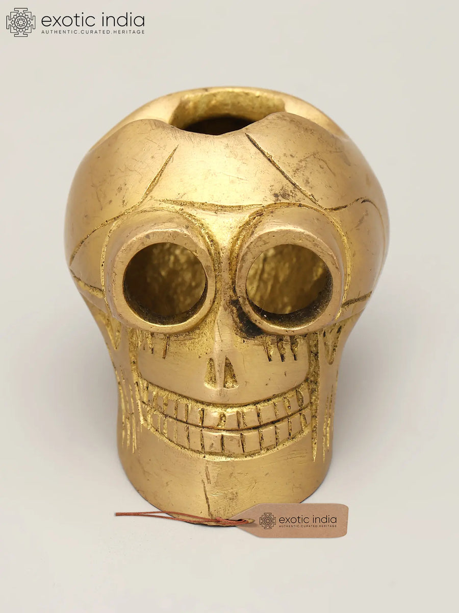 Small Brass Advitiya Hollow Skull Khopadi Home Decor Statue