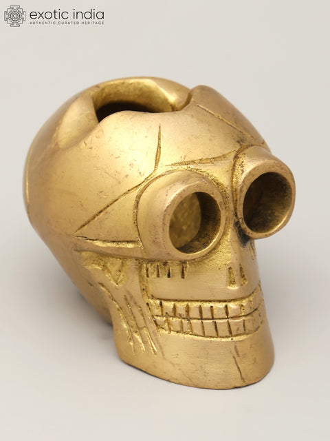 Small Brass Advitiya Hollow Skull / Khopadi Open from Top | Home Decor Item