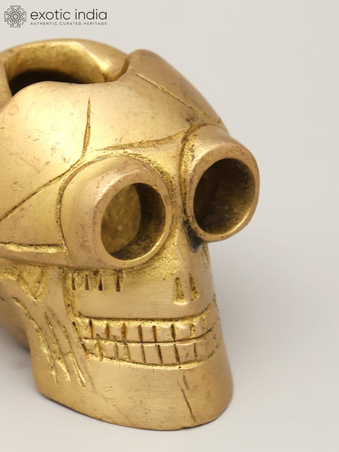Small Brass Advitiya Hollow Skull / Khopadi Open from Top | Home Decor Item