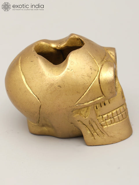 Small Brass Advitiya Hollow Skull / Khopadi Open from Top | Home Decor Item