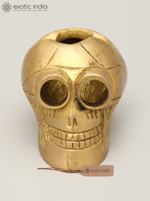 Small Brass Advitiya Hollow Skull / Khopadi Open from Top | Home Decor Item