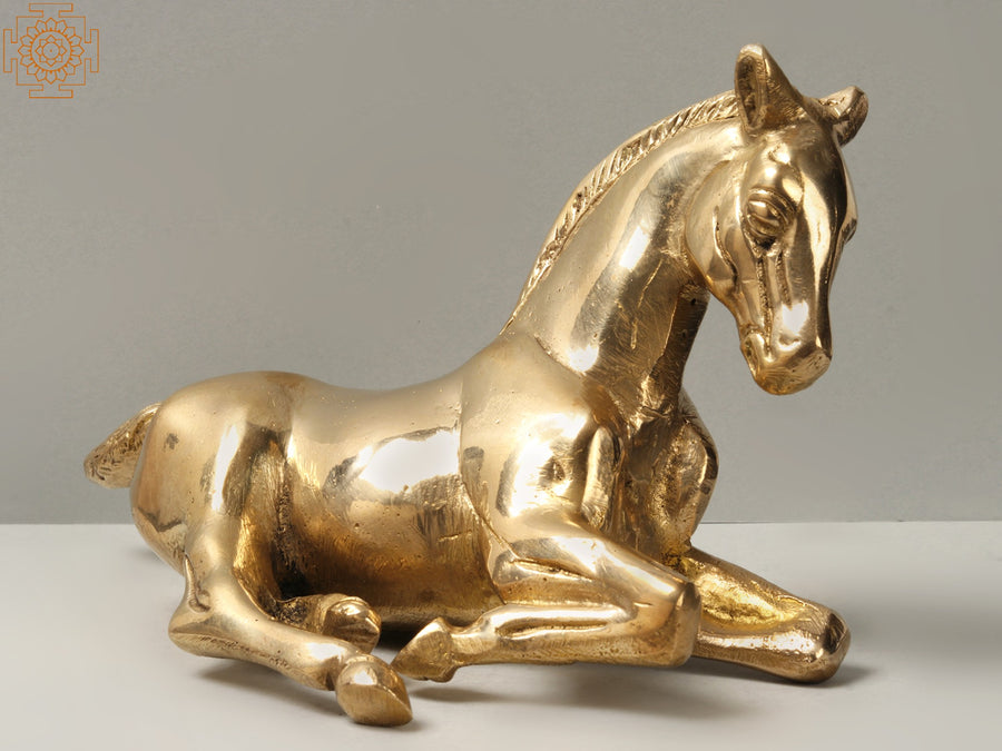 7" Reclining Horse Brass Statue for Home Decor