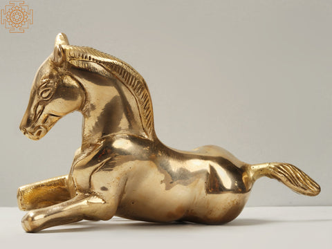7'' Reclining Horse Brass Statue | Animal Figurine