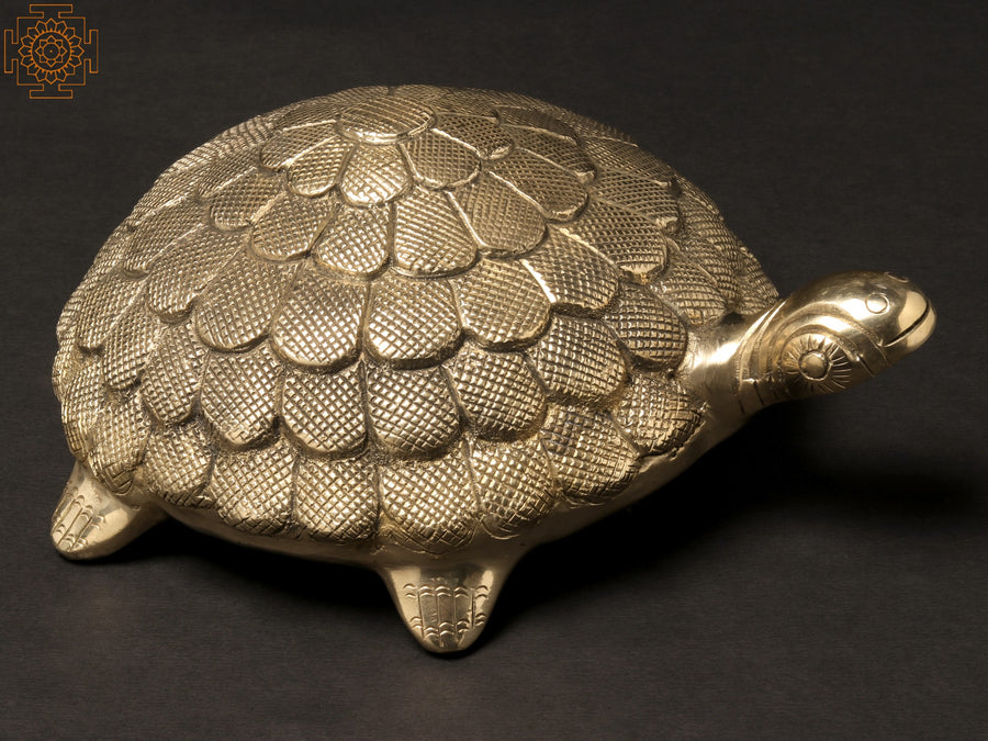 9" Brass Tortoise Statue with Protective Shell for Home Decor