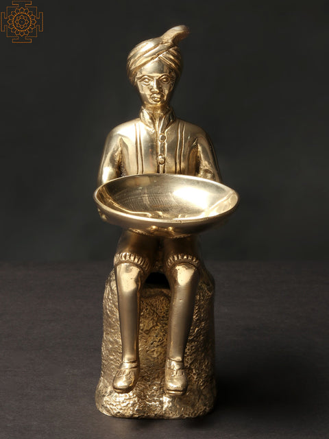 8'' Turban-clad Man Carrying Bowl | Brass Home Decorative Item