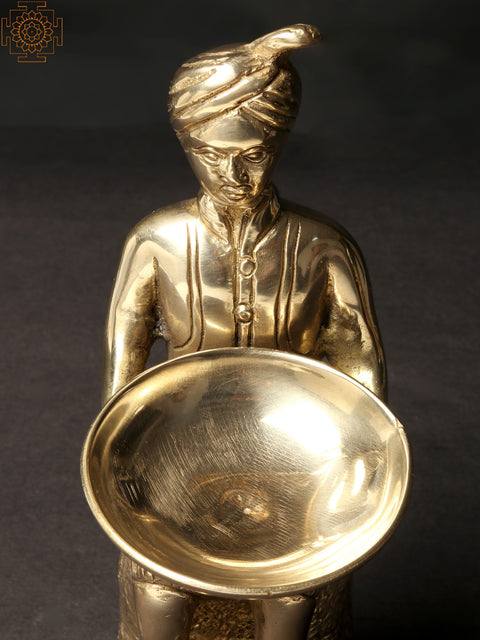 8'' Turban-clad Man Carrying Bowl | Brass Home Decorative Item