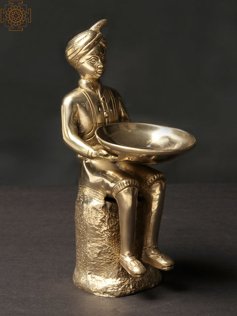 8'' Turban-clad Man Carrying Bowl | Brass Home Decorative Item