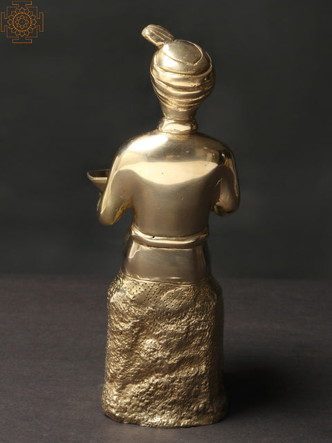 8'' Turban-clad Man Carrying Bowl | Brass Home Decorative Item