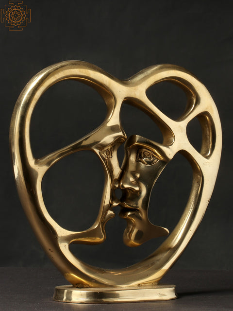 10" Lovers Rubbing Their Noses | Brass Decor Showpiece