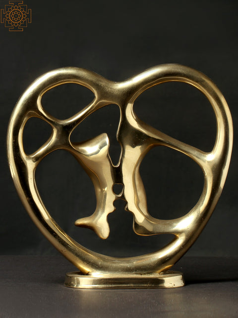 10" Lovers Rubbing Their Noses | Brass Decor Showpiece