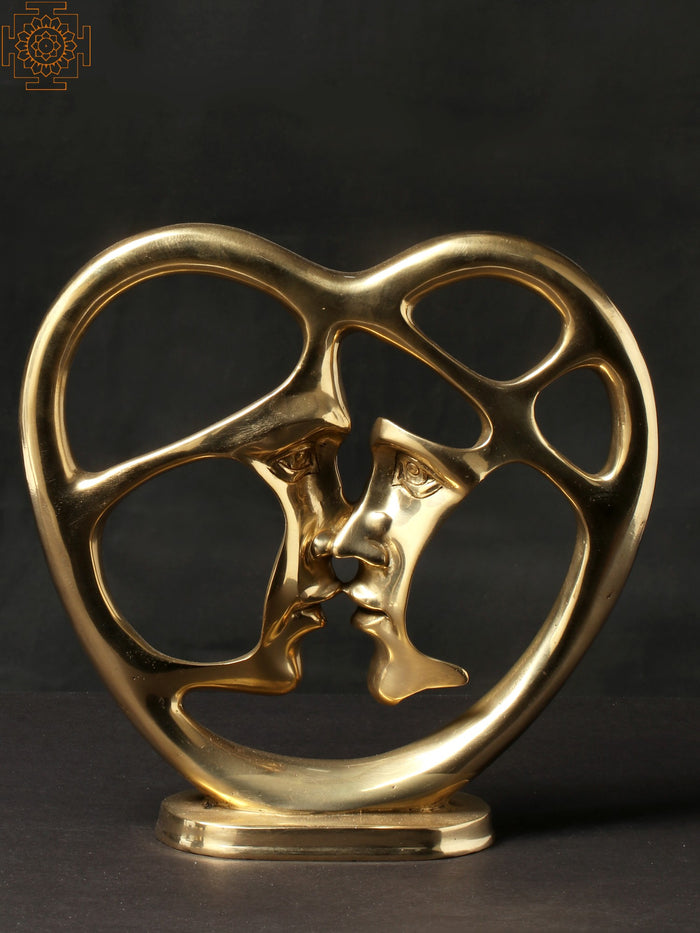 10" Brass Lovers Rubbing Noses Statue Home Decor Showpiece