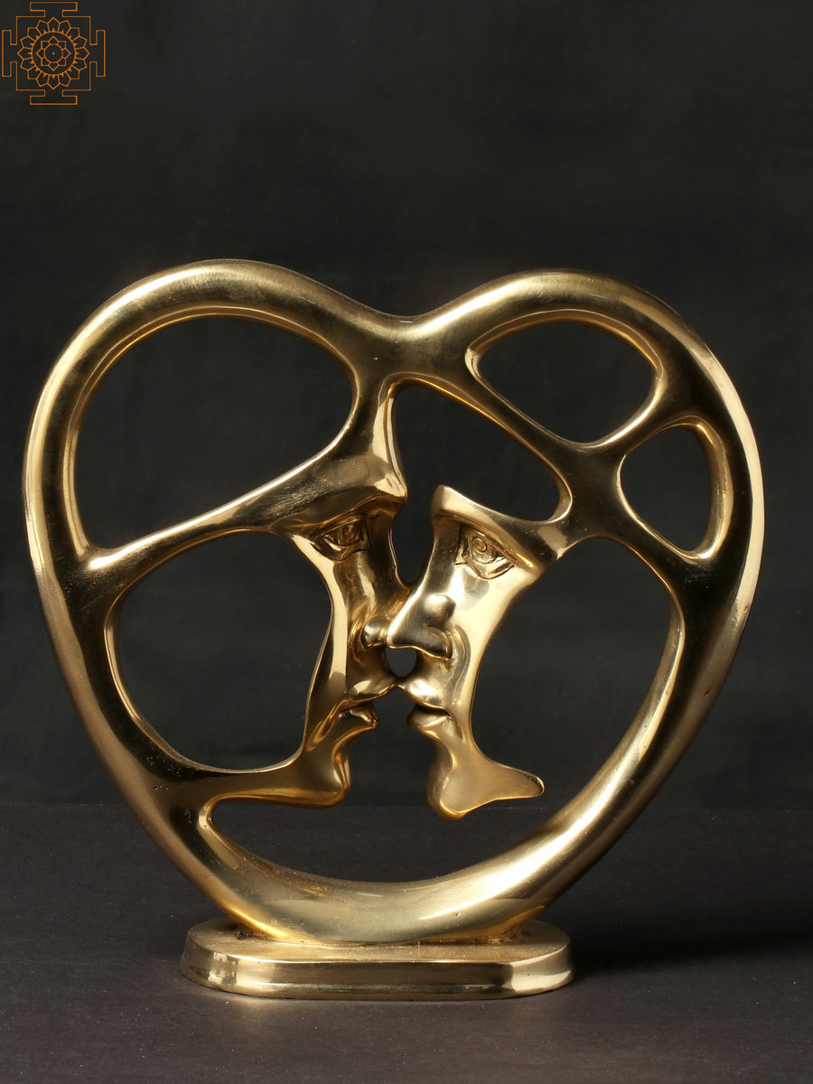 10" Brass Lovers Rubbing Noses Statue Home Decor Showpiece