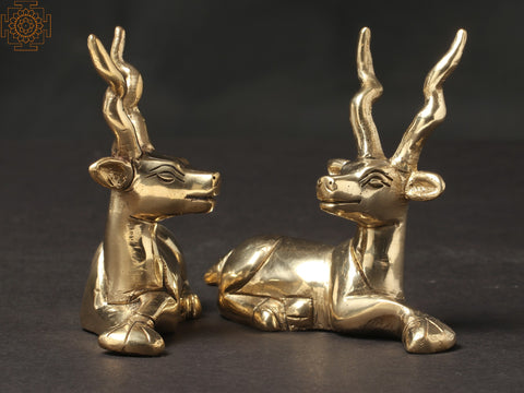 3" Pair of Cute Deer in Brass | Home Decor