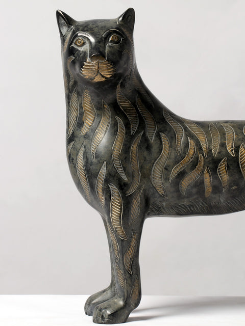 18" Black Panther Figurine in Brass