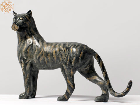 18" Black Panther Figurine in Brass