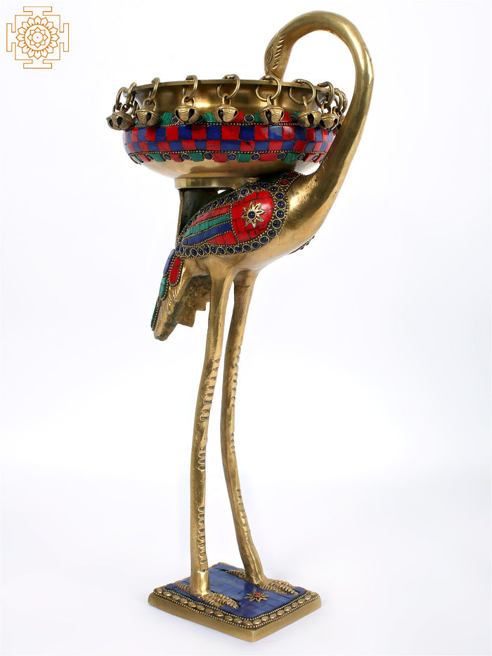 16" Brass Flamingo With Urli Inlay Statue
