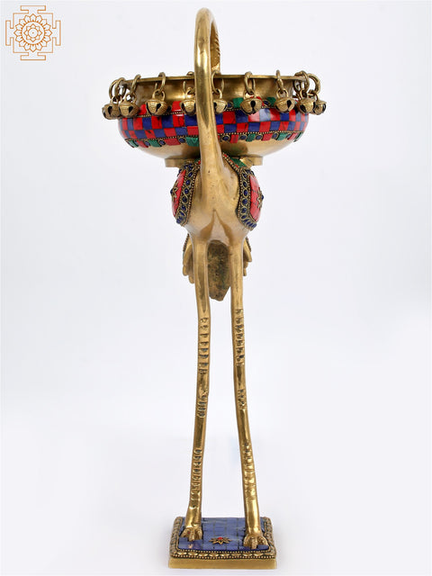 16'' Flamingo With Urli On Back | Brass With Inlay Work