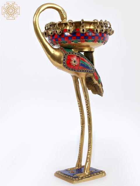 16'' Flamingo With Urli On Back | Brass With Inlay Work