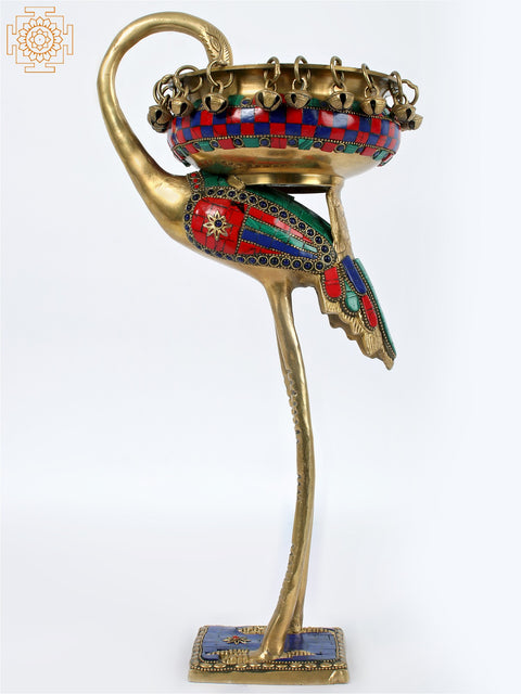 16'' Flamingo With Urli On Back | Brass With Inlay Work