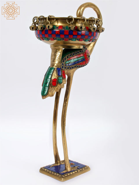 16'' Flamingo With Urli On Back | Brass With Inlay Work