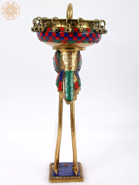 16'' Flamingo With Urli On Back | Brass With Inlay Work