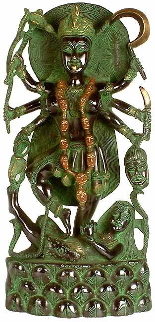 14" Mother Kali Brass Sculpture | Handmade Brass Figurine | Made in India