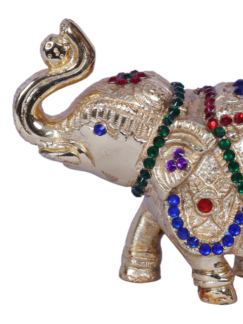 4" Brass Gold Plated Small Elephant Figurine with Stone Work