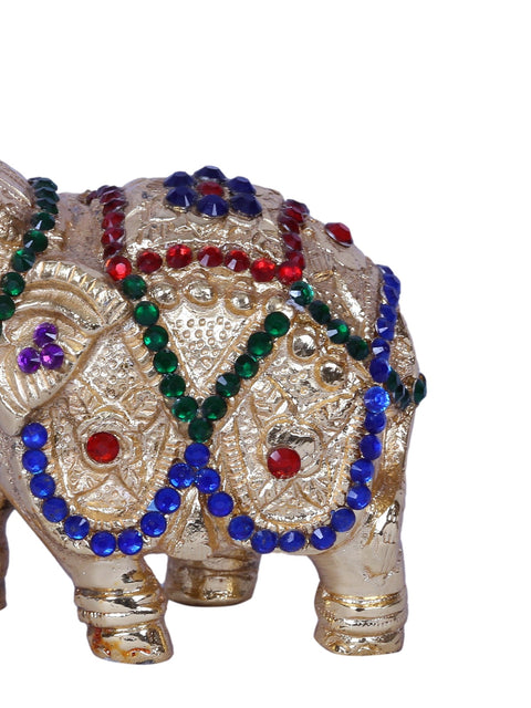 4" Brass Gold Plated Small Elephant Figurine with Stone Work