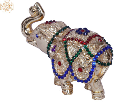 4" Brass Gold Plated Small Elephant Figurine with Stone Work