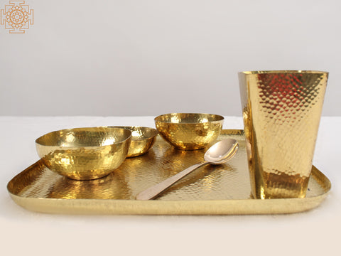 Square Shaped Complete Dinner Plate | Brass