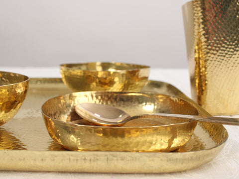 Square Shaped Complete Dinner Plate | Brass