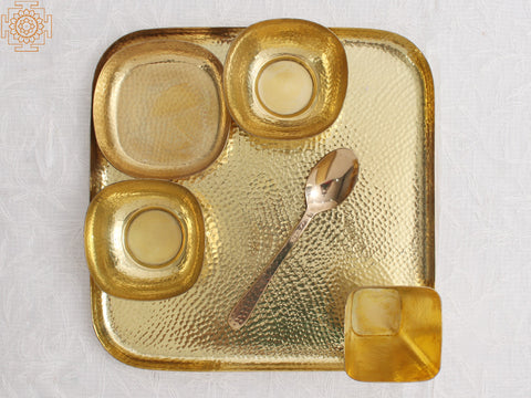 Square Shaped Complete Dinner Plate | Brass