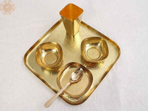Square Shaped Complete Dinner Plate | Brass