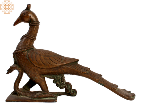 13" Peacock with Snake | Brass Statue