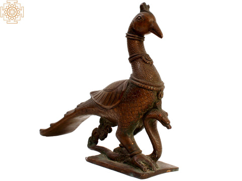 13" Peacock with Snake | Brass Statue