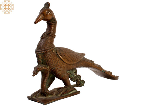 13" Peacock with Snake | Brass Statue
