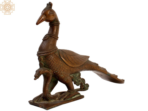 13" Peacock with Snake Brass Statue Handmade