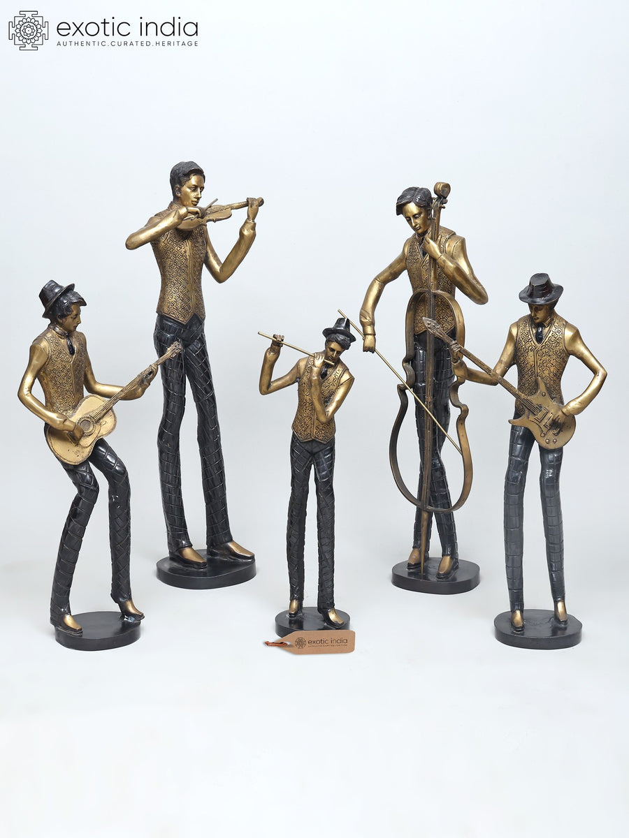 The Band Five Musicians Brass Statue Set With Instruments