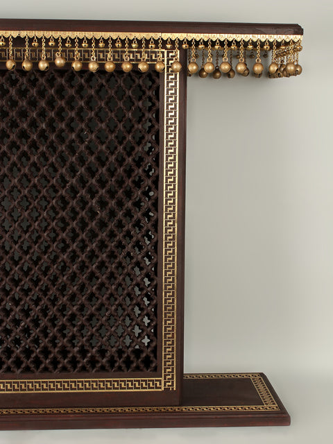 48" Large Wooden Designer Chowki with Dangling Ghungroos & Brass Work