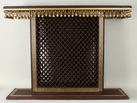 48" Large Wooden Designer Chowki with Dangling Ghungroos & Brass Work