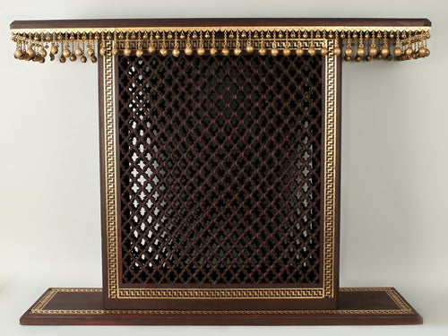 48" Large Wooden Chowki with Brass Work and Dangling Ghungroos