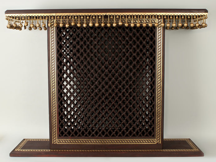 48" Large Wooden Designer Chowki with Dangling Ghungroos & Brass Work