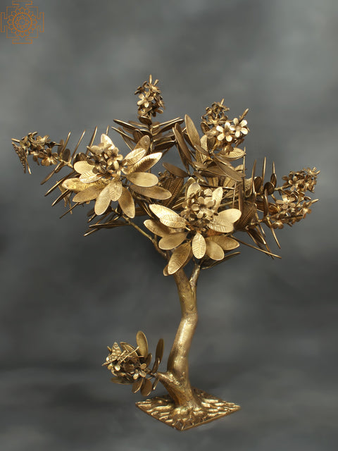 32" Large Authentic Flower Tree With Butterflies | Brass