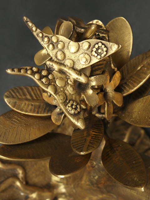 32" Large Authentic Flower Tree With Butterflies | Brass