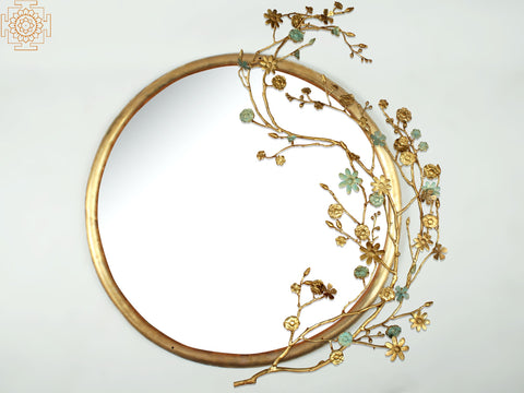 44" Designer Mirror with Flowers & Buds | Room Decor Item