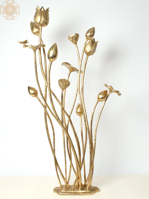 34" Brass Tulip Flowers Bouquet Statue for Home Decor