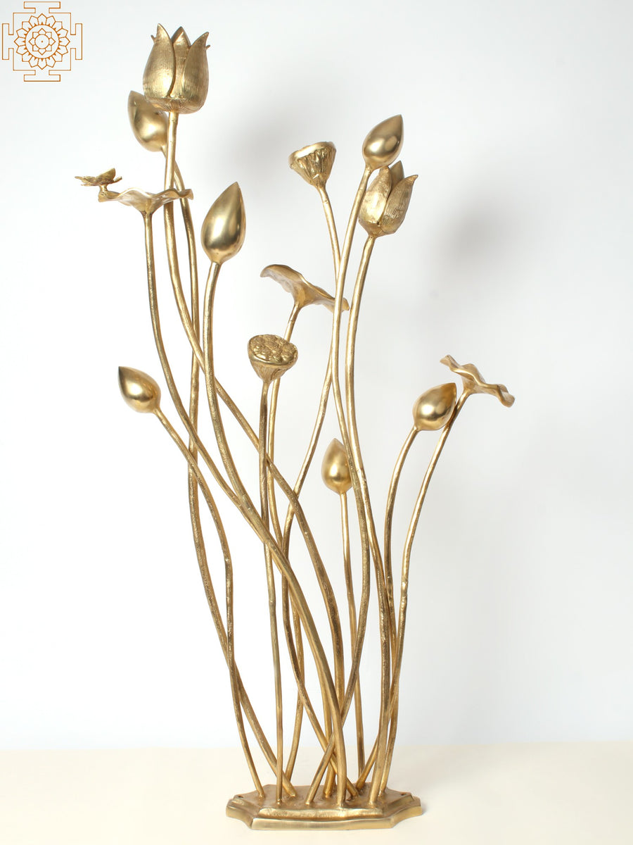 34" Brass Tulip Flowers Bouquet Statue for Home Decor