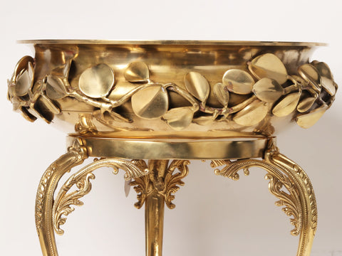 Designer Leaf Pattern Brass Urli on Chowki