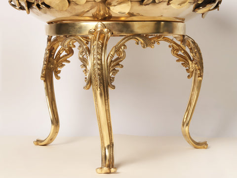 Designer Leaf Pattern Brass Urli on Chowki