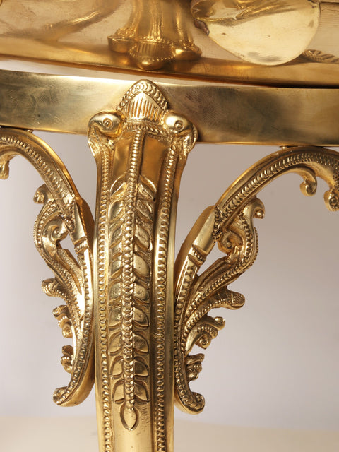 Designer Leaf Pattern Brass Urli on Chowki